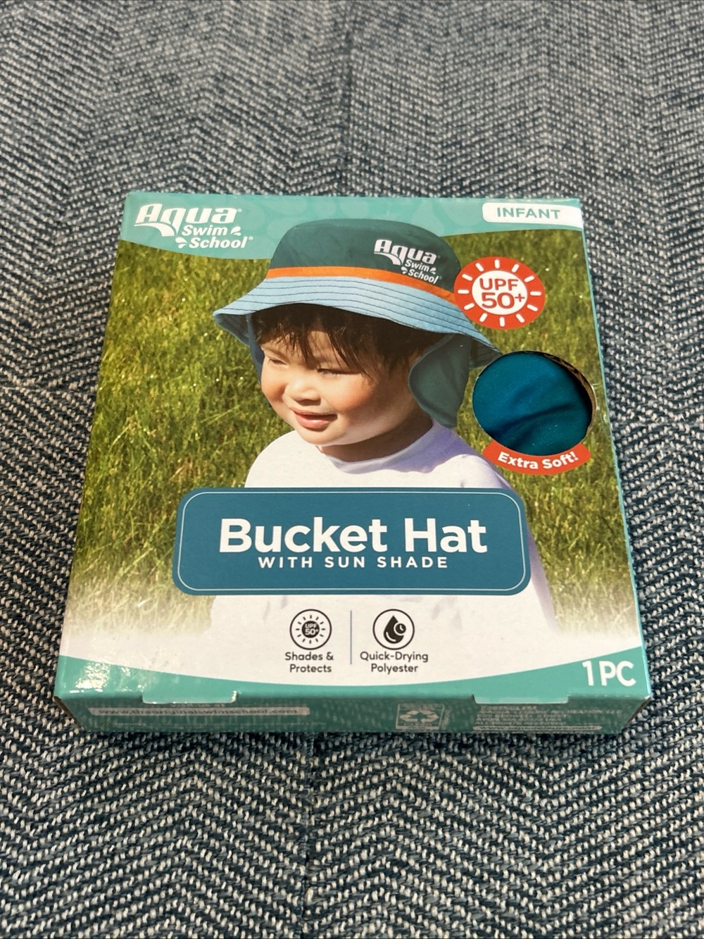 Aqua SwimSchool Sunshade Bucket Hat with Sun Shield for Infants, Blue- NIB